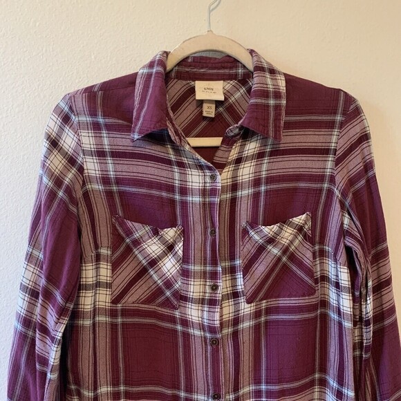 Knox Rose Womens Size XS Multicolor Plaid Mixed Media Button Blouse Top - Picture 2 of 6